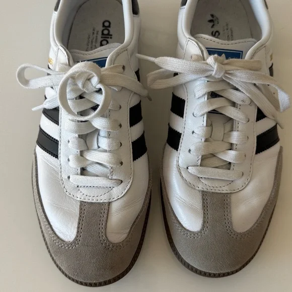 Adidas Classic White Leather Black Striped Samba Gum Sole Mens Sneakers 7 1/2 - Picture 4 of 11